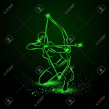 Archer with bow. Neon vector illustration.
